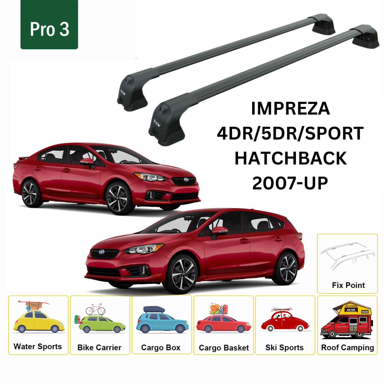 For Subaru Impreza 2007-UP Roof Rack Cross Bar Metal Bracket Fix Point Alu Black For Subaru Impreza 2007-UP Roof Rack Cross Bar Metal Bracket Fix Point Alu Black